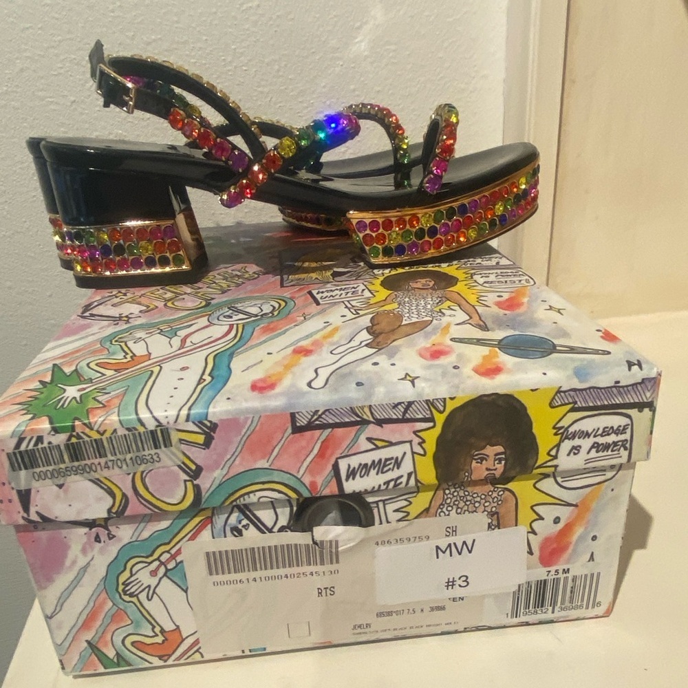 Jeffrey Campbell Rhinestone Platform Sandal Rainbow Multi Color New 7.5 in box - Picture 16 of 16